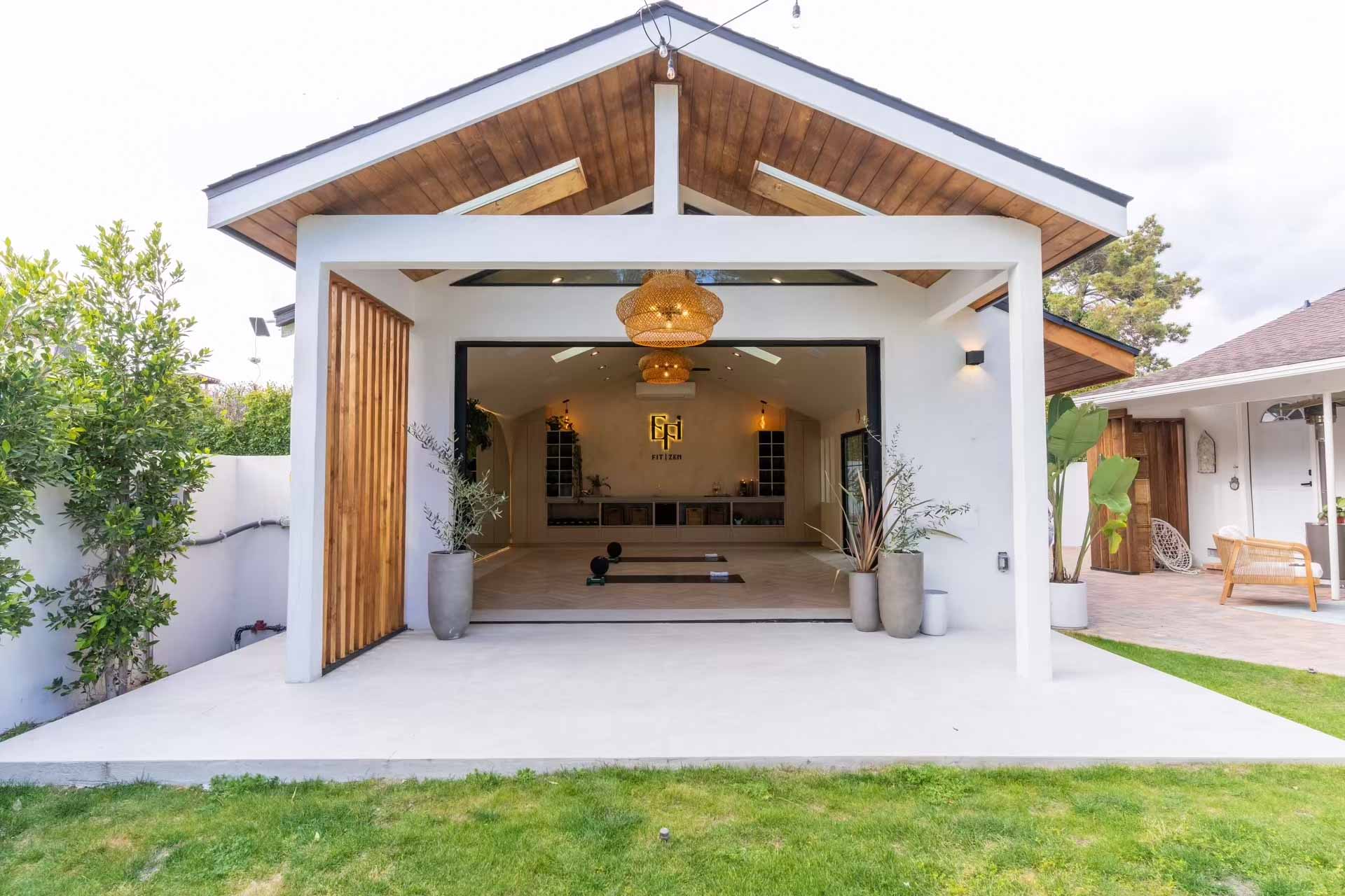 Modern ADU with vaulted wood ceiling and open concept design