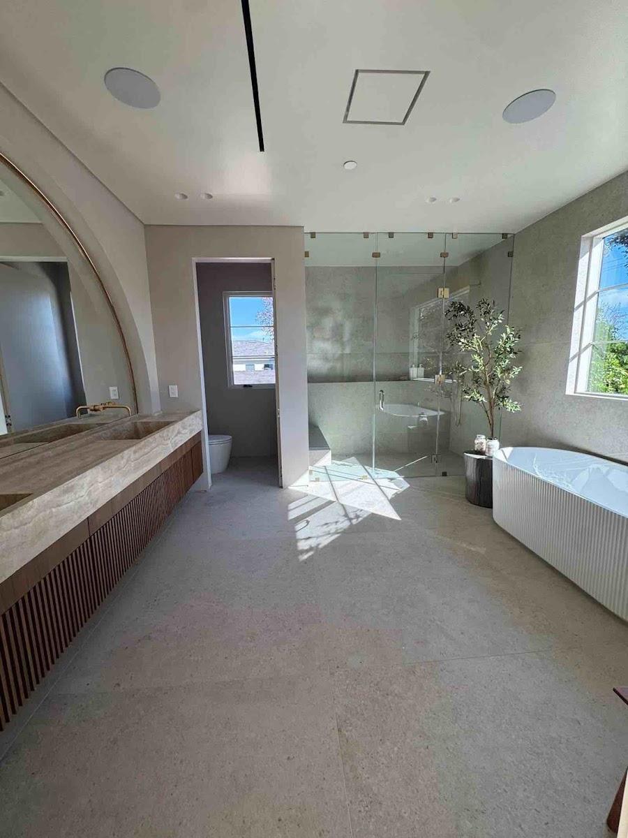 Encino Arch House stone island kitchen with premium cabinetry